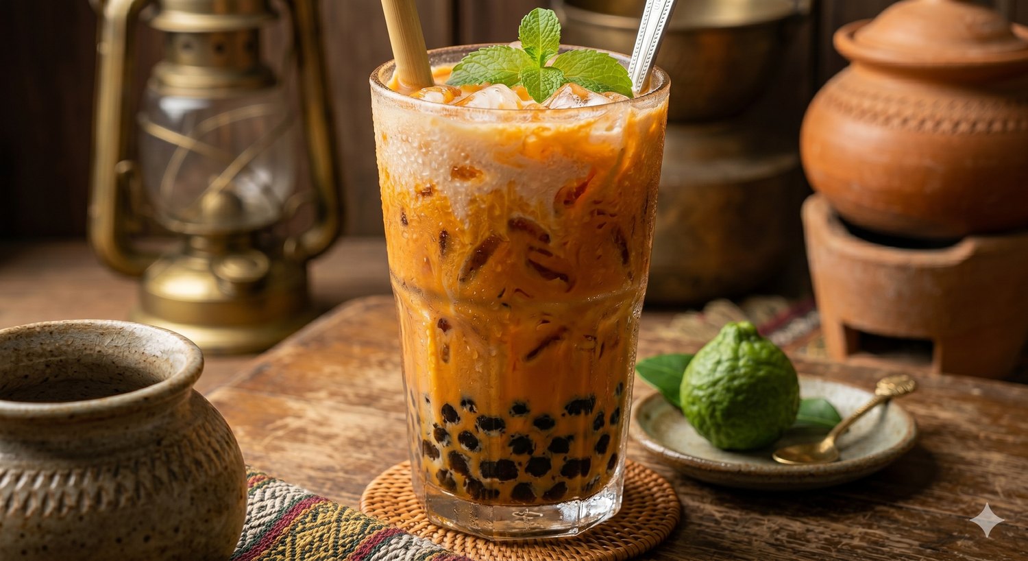 Thai milk tea with tapioca boba pearls