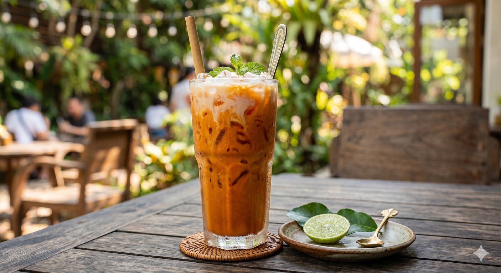 Creamy Thai tea latte in a tall glass