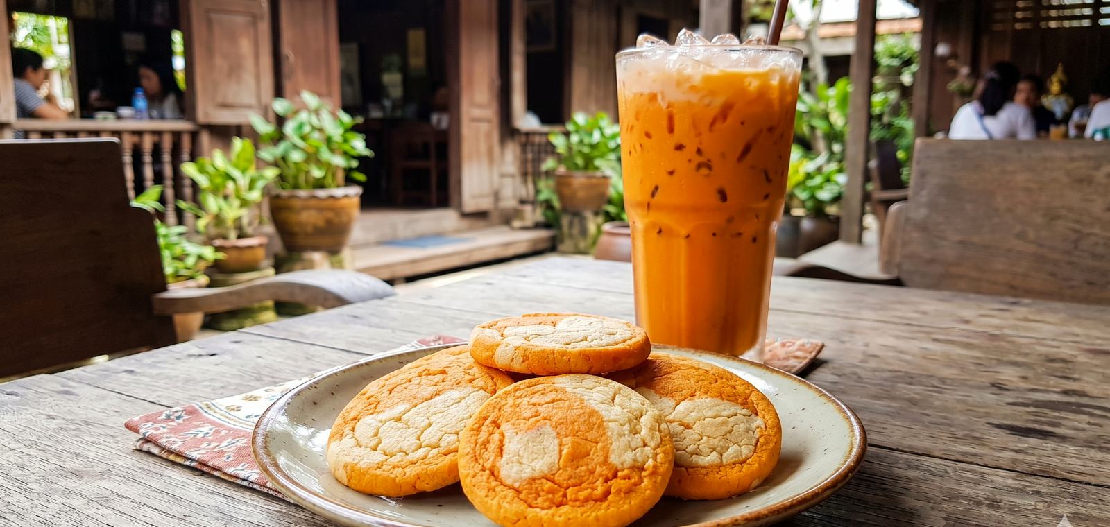 Iced Thai tea on a Bangkok cafe table