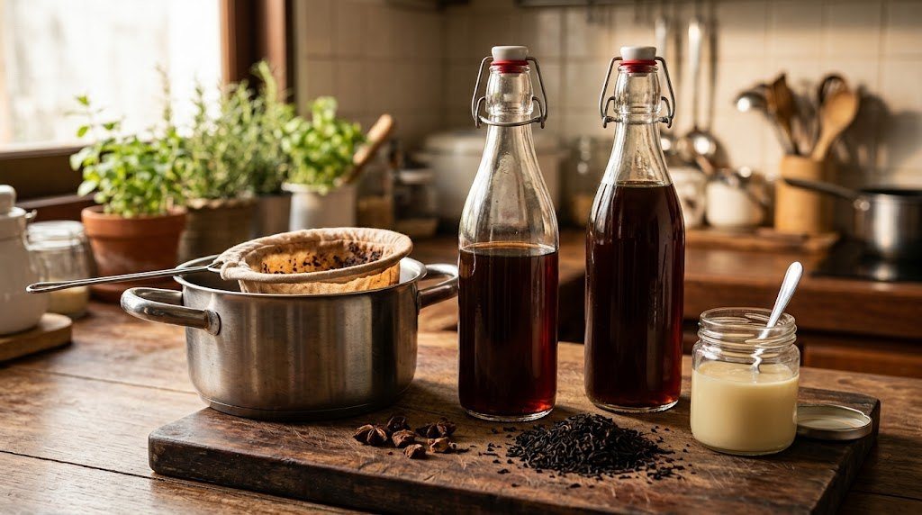 Thai tea concentrate being poured