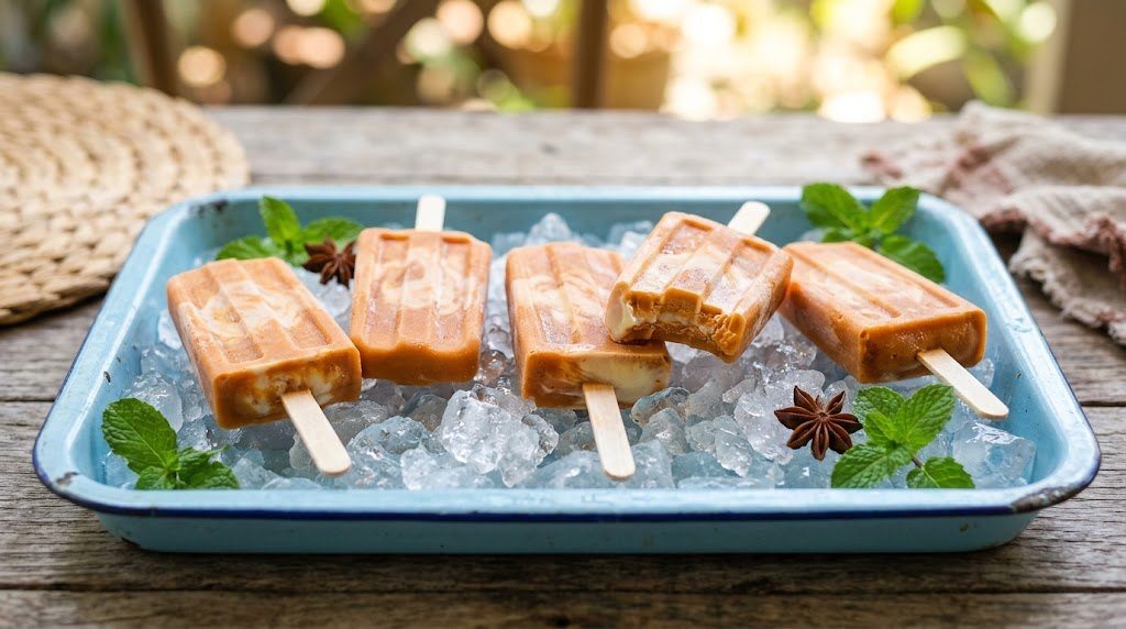 Creamy orange Thai tea popsicles